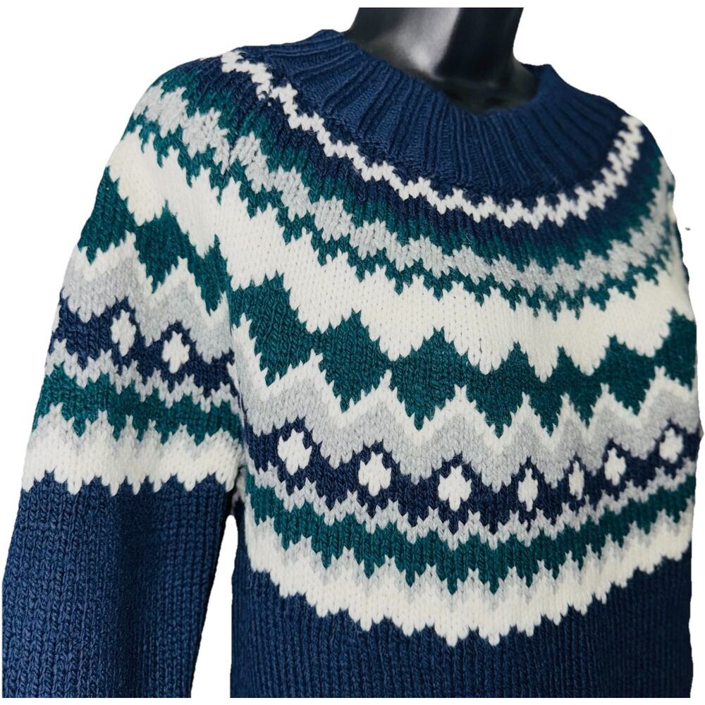 Banana Republic MED Navy Blue Wool Blend Fair Isle Pullover Sweater Preppy Ski - Picture 3 of 7